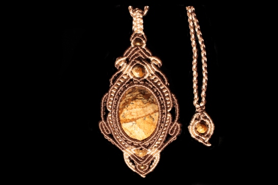 Pendentif Reine des sables mystérieux brun et beige, Jaspe Paysage