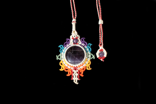 Spiritual Sun Chakras 7 colors pendant, Amethyst