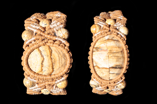 Bracelets Couple Hexa Sagesse Enfouie beige et brun, Jaspe Paysage, face