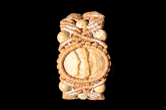 Bracelet Hexa Sagesse Enfouie beige et brun, Jaspe Paysage, face