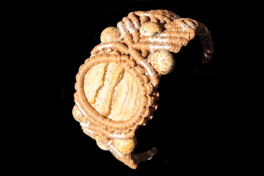 Bracelet Hexa Sagesse Enfouie beige et brun, Jaspe Paysage, côté