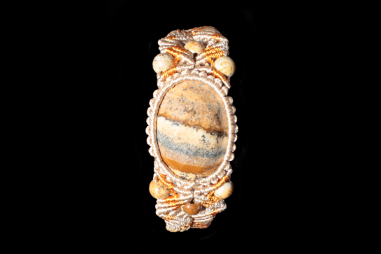 Bracelet Hexa Light Art du Désert orange et beige, Jaspe Paysage, face