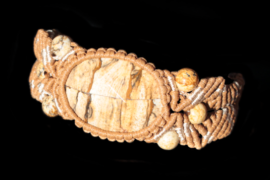 Bracelet Hexa Light Sagesse Enfouie beige et brun, Jaspe Paysage, plat