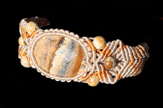 Bracelet Hexa Light Art du Désert orange et beige, Jaspe Paysage, plat