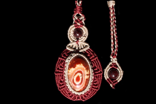 Fire Mayan Sun pendant brick red and beige, Fire Agate