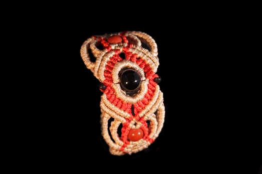 Bracelet Chakras Troisième Oeil beige et rouge, Tourmaline Noire et Jaspe Rouge