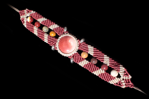 Bracelet Belos Flèche (Fine) Terrestre Intuitive rouge brique et beige, Mookaïte