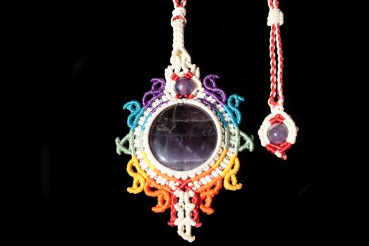 Spiritual Sun Chakras 7 colors pendant, Amethyst, detail