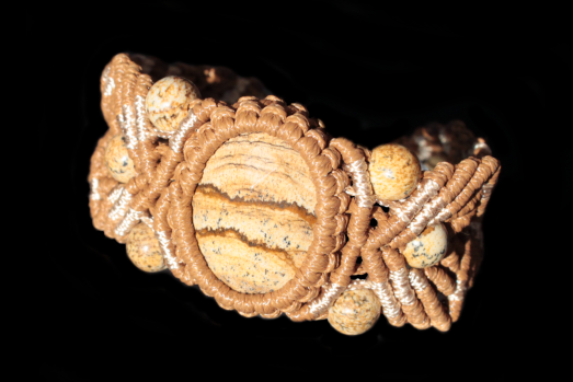 Bracelet Hexa Sagesse Enfouie beige et brun, Jaspe Paysage, plat