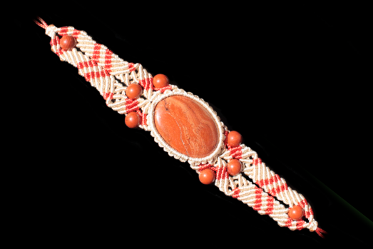 Beige and red Stimulating Light Hexa Bracelet, Red Jasper