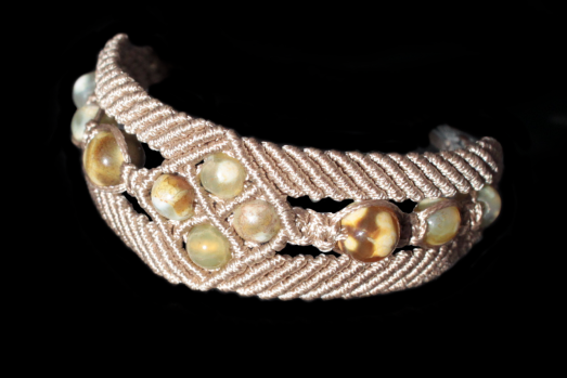 Beige Awakening Maya Diamond Bracelet, Fire Agate, flat