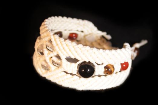  Defence Maya Diamond Bracelet creamy white, Quartz, Black Tourmaline, Tiger's Eye and Carnelian 